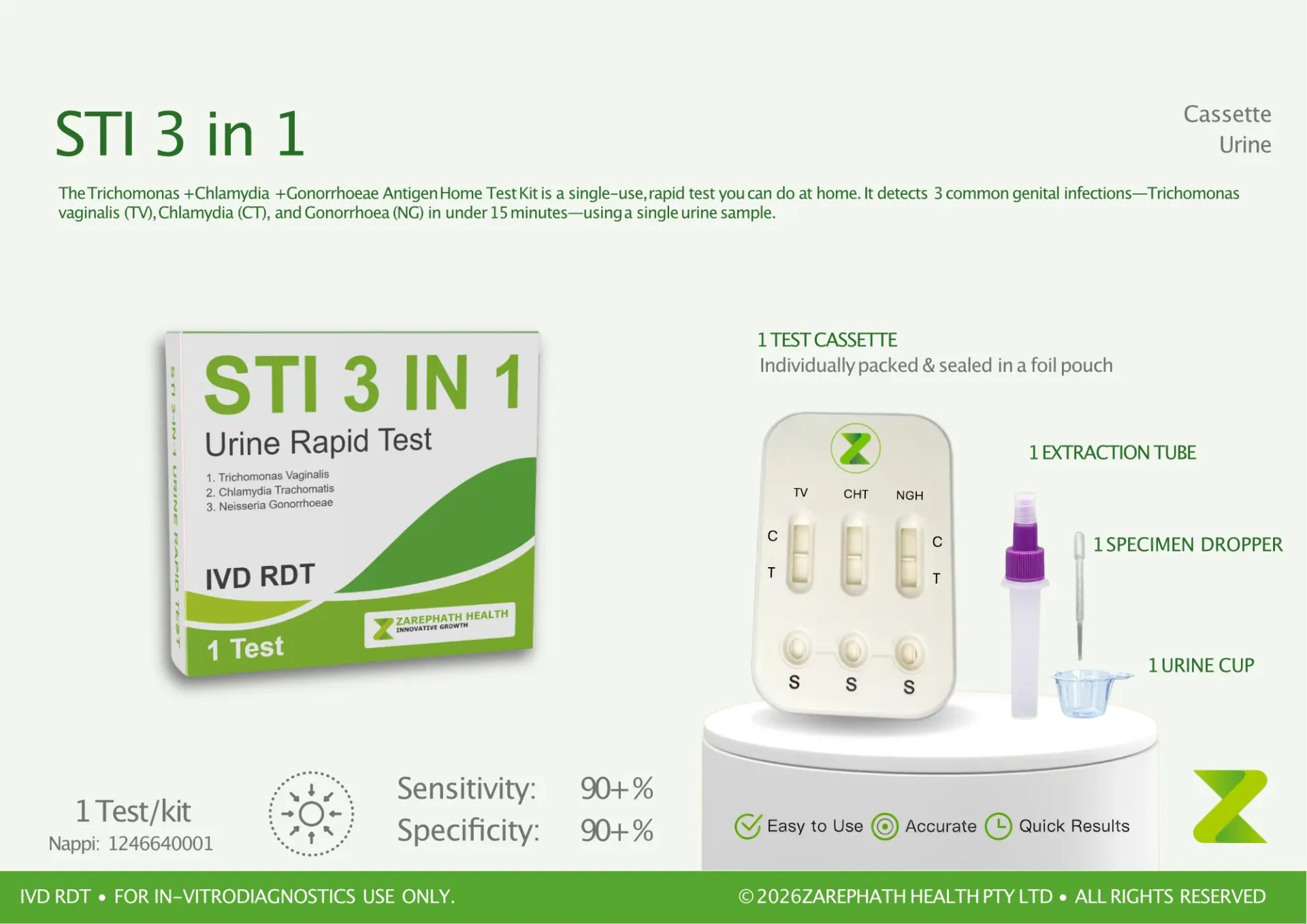 Zarephath STI 3 in 1 urine test CT/NG/TV